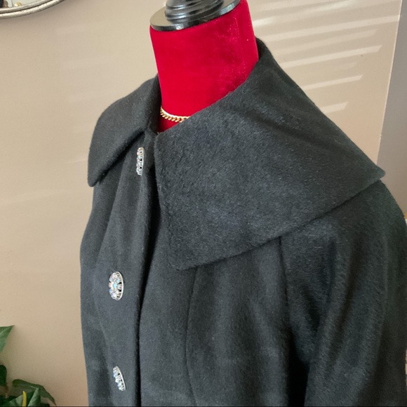 Vintage 50s FORSTMANN Wool Coat Long Black size M - Picture 4 of 11